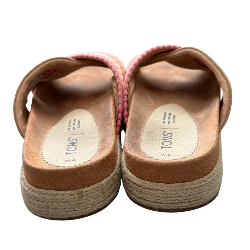 TOMS Women's Espadrille Platform Sandals Woven Slides Straps Tan Pink Coral W8‎